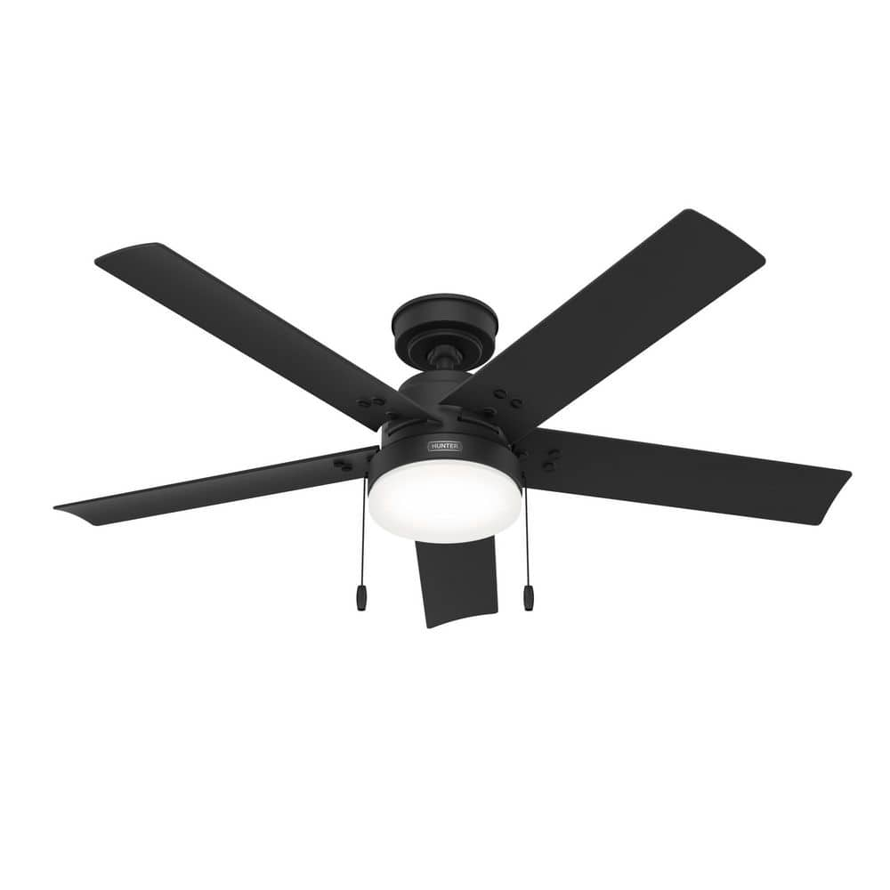 Hunter Sea Point 52 in. Outdoor Matte Black Ceiling Fan with Light Kit ...