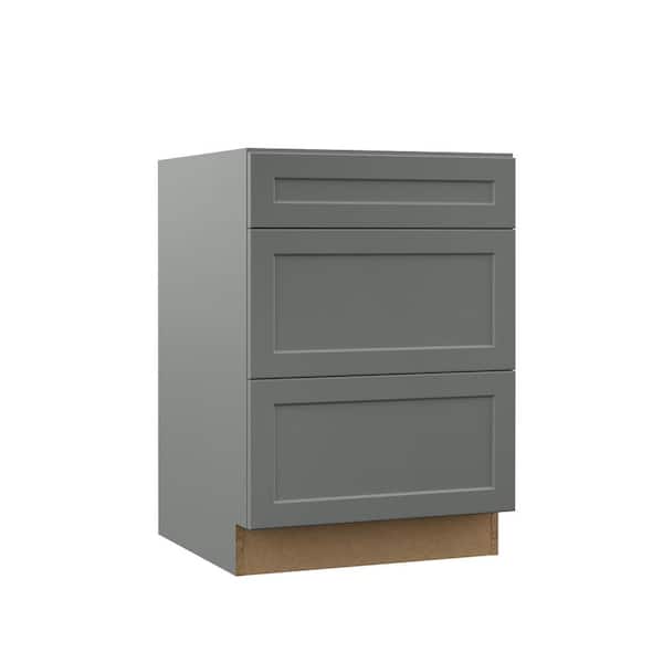 Hampton Bay Designer Series Melvern Storm Gray Shaker Assembled Drawer Base Kitchen Cabinet (24 in. x 34 in. x 23.75 in.)