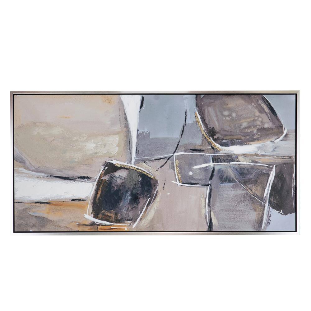 Ice Island Beige and Gray Abstract Canvas Painting