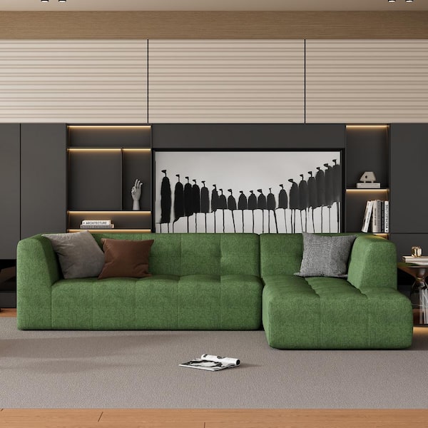 Harper & Bright Designs 110.2 in. Flared Arm Chenille Modular Modern Minimalist Sectional Sofa in Green, No Assembly Required