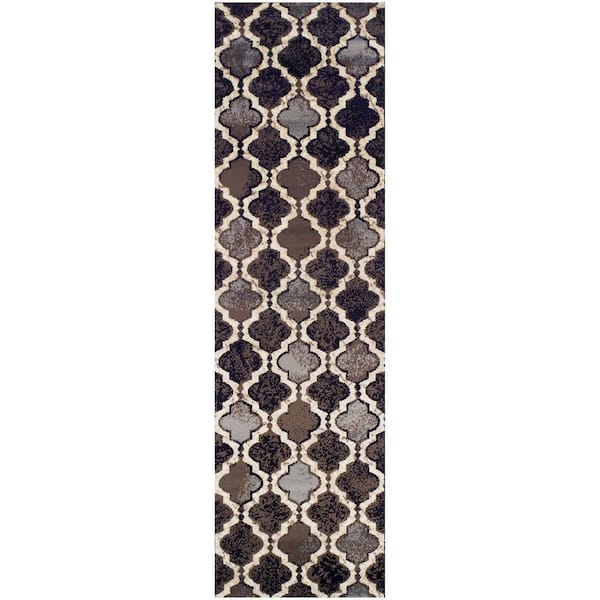 Viking Chocolate 2.6 ft. x 12 ft. Contemporary Trellis Non-Slip Runner Rug