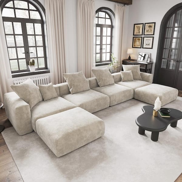 181.1 in. W Square Arm 5-Piece Corduroy Fabric Modular Free combination Sectional Sofa in Beige