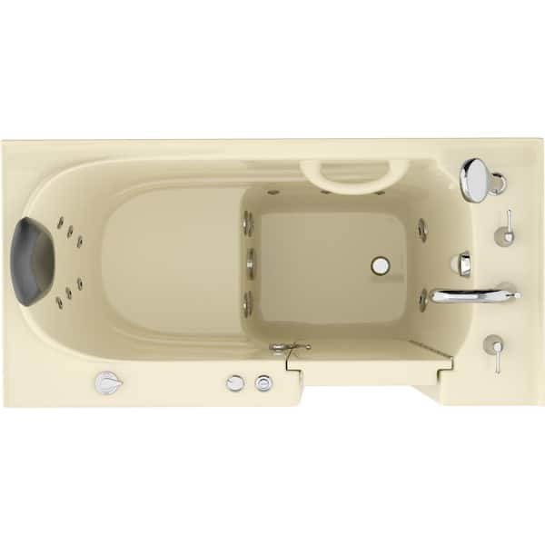 Safe Premier Series 26 in. L x 53 in. W Whirlpool Bathtub with Right Drain in Biscuit with Fast Filling Faucet Set
