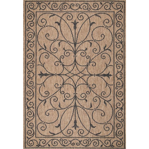 nuLOOM Machine Made Kathleen Outdoor Krem Brown 5 ft. x 8 ft. Oval Area Rug