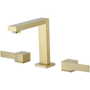8 in. Widespread Double Handle High-Arc Bathroom Faucet Water-Saving With Drain Kit In Brushed Gold