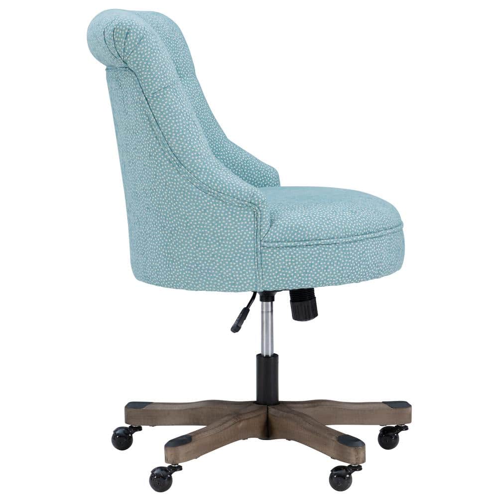 Plush Light Blue Fabric Swivel Office Chair with Gray Wash Wood Base