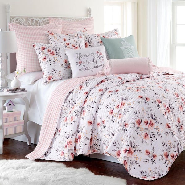 LEVTEX HOME Adeline 2-Piece Blush Pink Floral/Checked Microfiber
