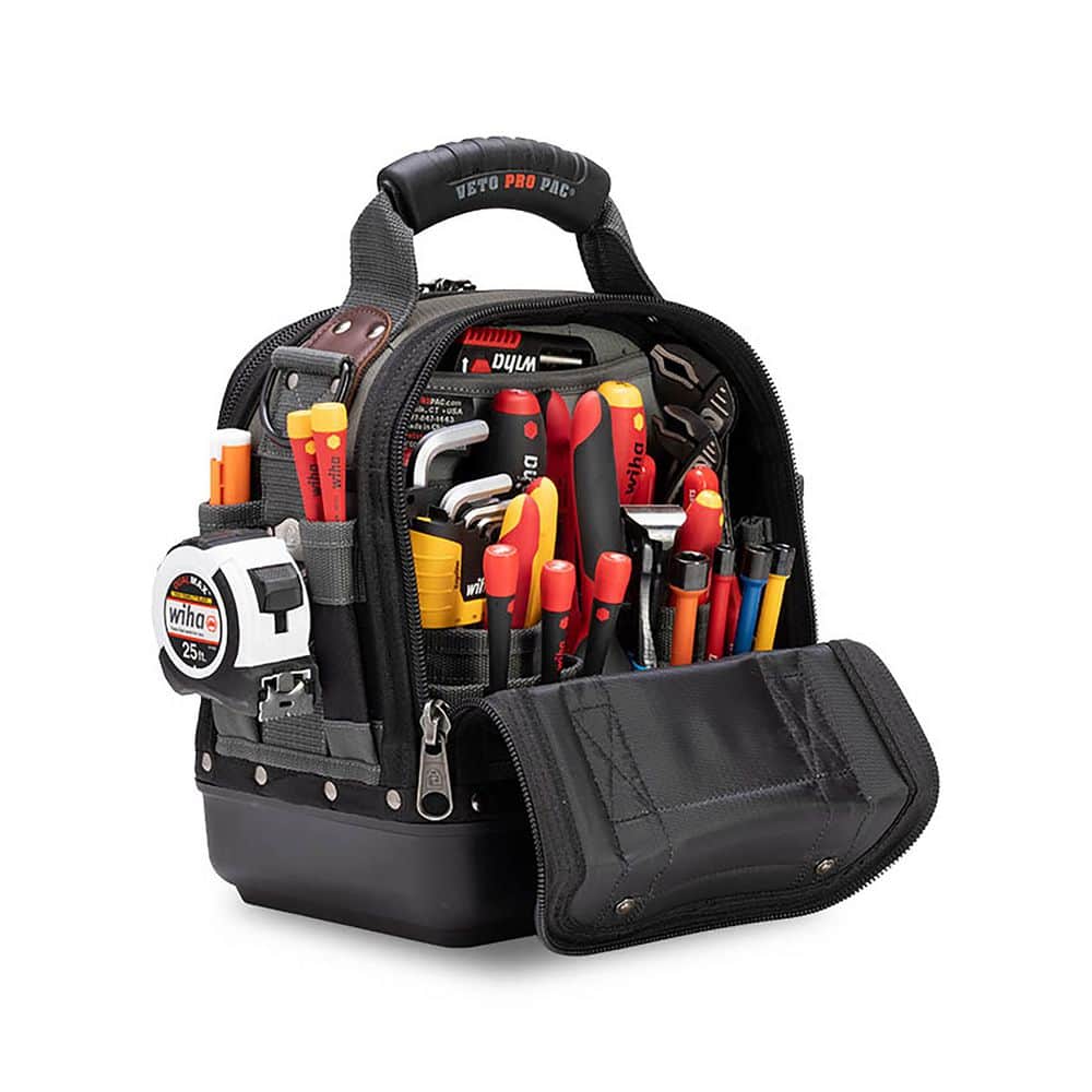 Compact Ergonomic 38-Pocket Tech Tool Bag with Padded Shoulder Strap