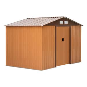 9 ft. W x 6 ft. D Outdoor Metal Storage Shed Garden Tool House with Foundation, 4-Vents for Backyard, Brown 54 Sq. Ft.
