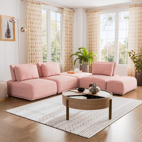 Fairwind 116 in. Armless 5-Piece Boucle Fabric L-Shaped Modular Sectional Sofa in Beige With Extendable Backrest