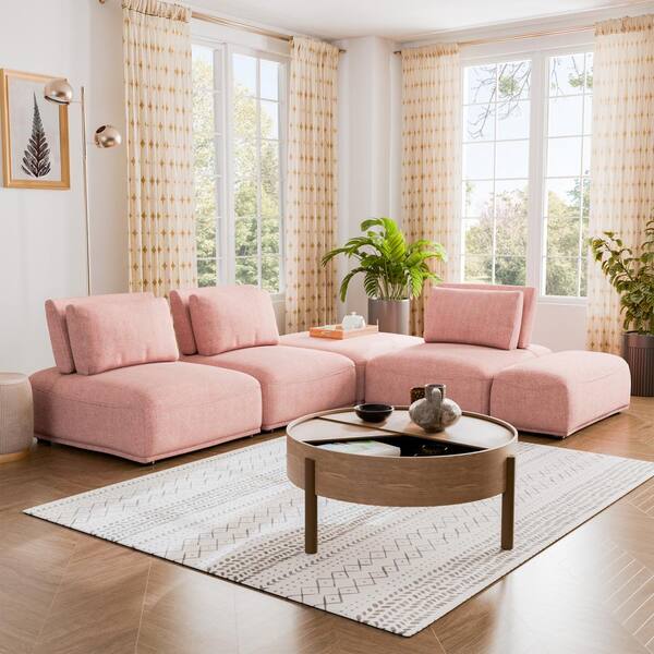 Furniture of America Fairwind 116 in. Armless 5 Piece Boucle Fabric L Shaped Modular Sectional Sofa in Light Gray With Extendable Backrest