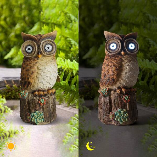 Resin Figurine Garden Lawn Owl Garden Statue Outdoor Solar Garden Lights 