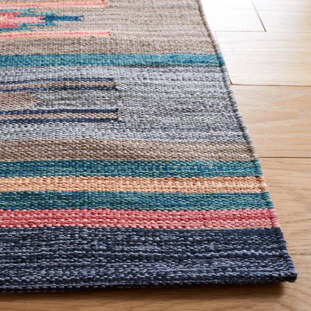 Hand-Woven Geometric Gray Cotton Kilim 8' x 10' Area Rug