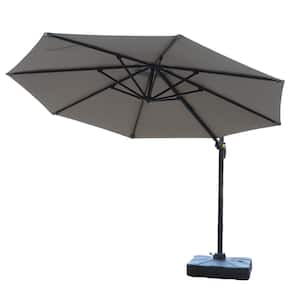 11 ft. Aluminum Outdoor Cantilever Umbrella Patio Market Umbrella with Crank System and Base in Beige