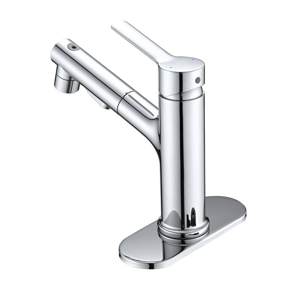 Polished Chrome Single Handle Bathroom Faucet with Deckplate and Drain Kit