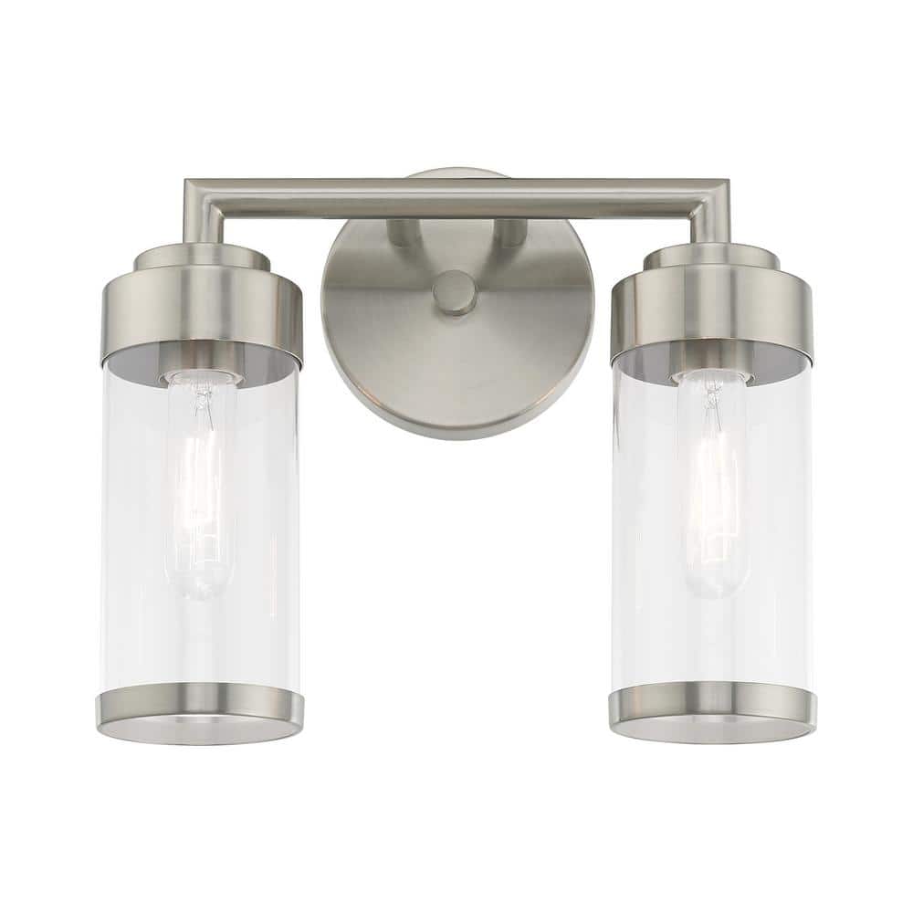 Hillcrest Elegant Brushed Nickel 2-Light Vanity with Clear Glass Shades