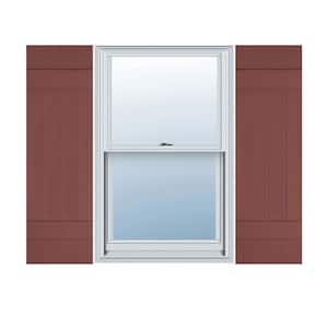 14 in. W x 39 in. H Vinyl Exterior Joined Board and Batten Shutters Pair in Burgundy Red