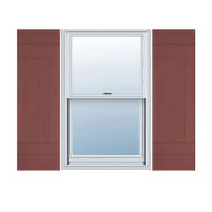 14 in. W x 47 in. H Vinyl Exterior Joined Board and Batten Shutters Pair in Burgundy Red