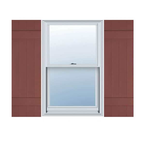 Builders Edge 14 in. W x 51 in. H Vinyl Exterior Joined Board and Batten Shutters Pair in Burgundy Red