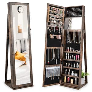 Lockable Jewelry Cabinet Large Capacity Makeup Organizer with Mirror Built-in Makeup Mirror 5 Storage Shelves