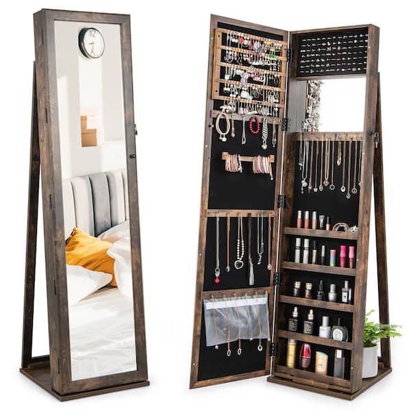 HONEY JOY Lockable Jewelry Cabinet Large Capacity Makeup Organizer with  Mirror Built-in Makeup Mirror 5 Storage Shelves TOPB007155 - The Home Depot