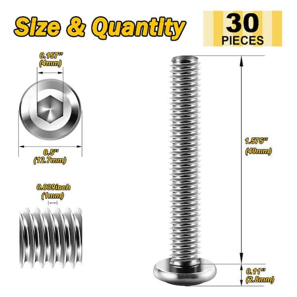 M6 x 40 mm Silver Hex Button Head Socket Cap Screws (30-Piece)