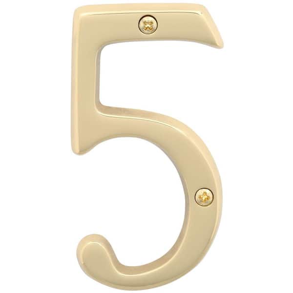 Schlage 4 in. Bright Brass Classic House Number 5