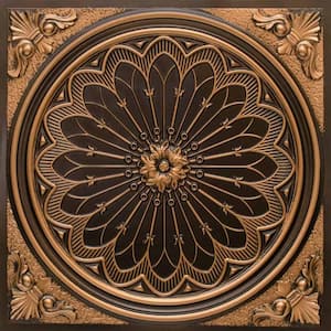 Rose Window Antique Gold 2 ft. x 2 ft. PVC Glue-up or Lay-in Ceiling Tile (40 sq. ft./case)