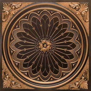 Rose Window Antique Gold 2 ft. x 2 ft. PVC Glue-up or Lay-in Faux Tin Ceiling Tile