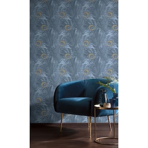 Blue Bali Inspired Tropical Machine Washable 57 sq. ft. Non-Woven Non- Pasted Double Roll Wallpaper