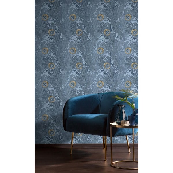 Blue Bali Inspired Tropical Machine Washable 57 sq. ft. Non-Woven Non- Pasted Double Roll Wallpaper