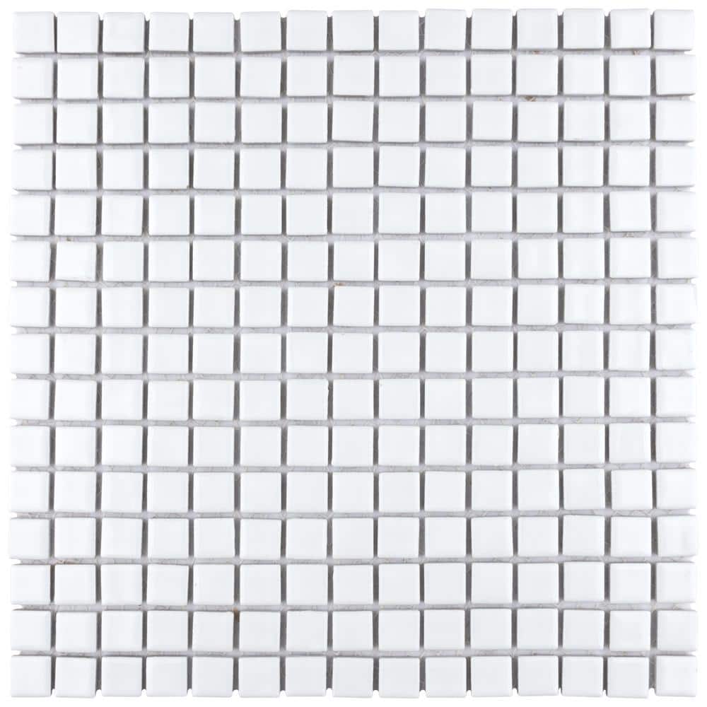 Merola Tile Hudson Edge White 6 in. x 6 in. Porcelain Mosaic Take Home Tile Sample -  S1FKOLI11