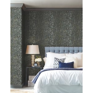Charcoal Gilded Confetti Paper Unpasted Matte Wallpaper (27 in. x 27 ft.)