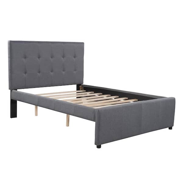 GODEER Gray Full Linen Upholstered Platform Bed with Headboard and 2-Drawers