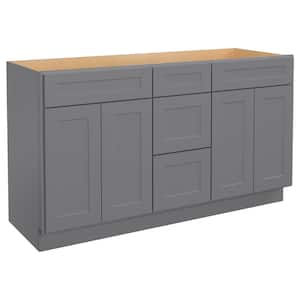 60 in. W x 21 in. D x 34.5 in. H in Shaker Grey Plywood Ready to Assemble Floor Vanity Sink Base Kitchen Cabinet