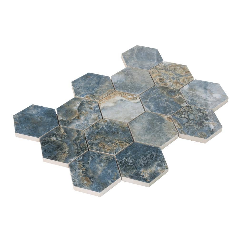 Hale Navy Polished Porcelain Hexagon Mosaic Tile Sheet