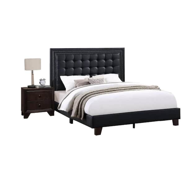 Benjara Vea Black Wood Frame Queen Size Platform Bed