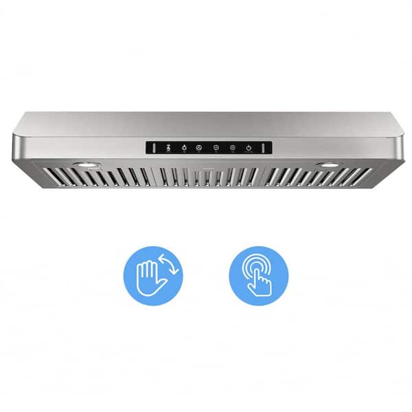VIKIO 36 in. 900CFM Ducted Under Cabinet Range Hood in Stainless Steel with 3-Way Venting Removable LEDS and Gesture Control