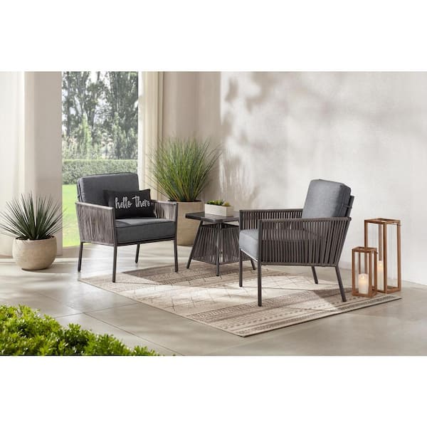 Hampton Bay Tolston 3-Piece Wicker Outdoor Patio Chat Set with CushionGuard Charcoal Cushions