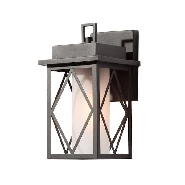 1-Light Black Outdoor Wall Lantern Sconce, Modern Outdoor Wall Light with Frosted Glass Shade