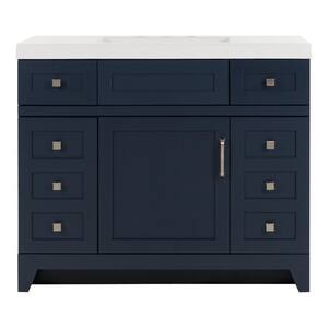 Rosedale 41 in. W x 19 in. D x 37 in. H Single Sink Freestanding Bath Vanity in Blue with White Cultured Marble Top