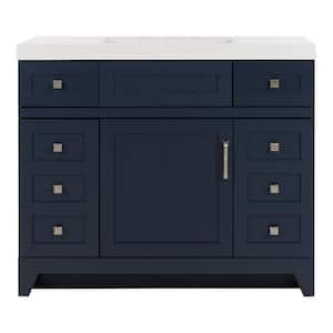 Rosedale 42 in. W x 19 in. D x 37 in. H Single Sink Freestanding Bath Vanity in Blue with White Cultured Marble Top