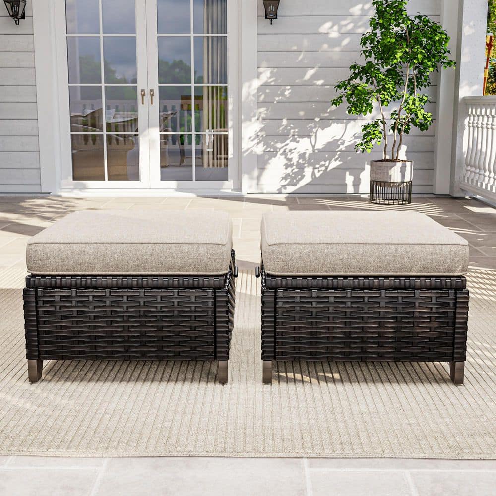 Brown Wicker Outdoor Patio Ottoman with Removable Beige Cushion price history on PriceWatchPro