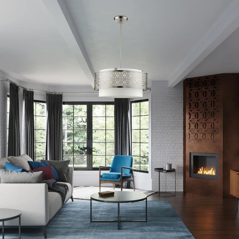 Nickel Drum Pendant Light with Latticework Shade