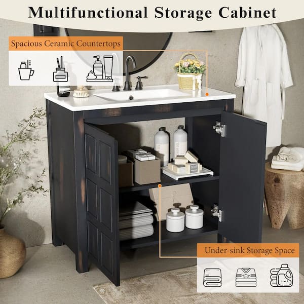 Virubi Vintage 36 in. W Freestanding Bath Vanity in Espresso with