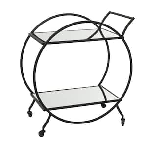 Black Rolling 2 Mirrored Shelves Bar Cart with Wheels and Handle