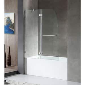 5 ft. Acrylic Left Drain Rectangle Tub in White with 48 in. W x 58 in. H Frameless Hinged Tub Door in Chrome