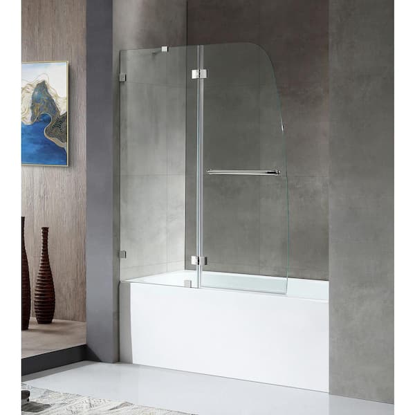 ANZZI 60 in. L x 30 in. W x 79 in. H Right Drain White Rectangular Tub with Frameless Hinged Tub Door in Polished Chrome