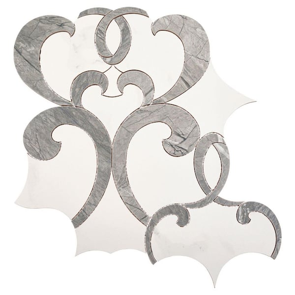 ANDOVA Ciara Larkin Grey and White 11-in. x 13-in. Marble Look Matte Porcelain Floor Wall and Tile Sample