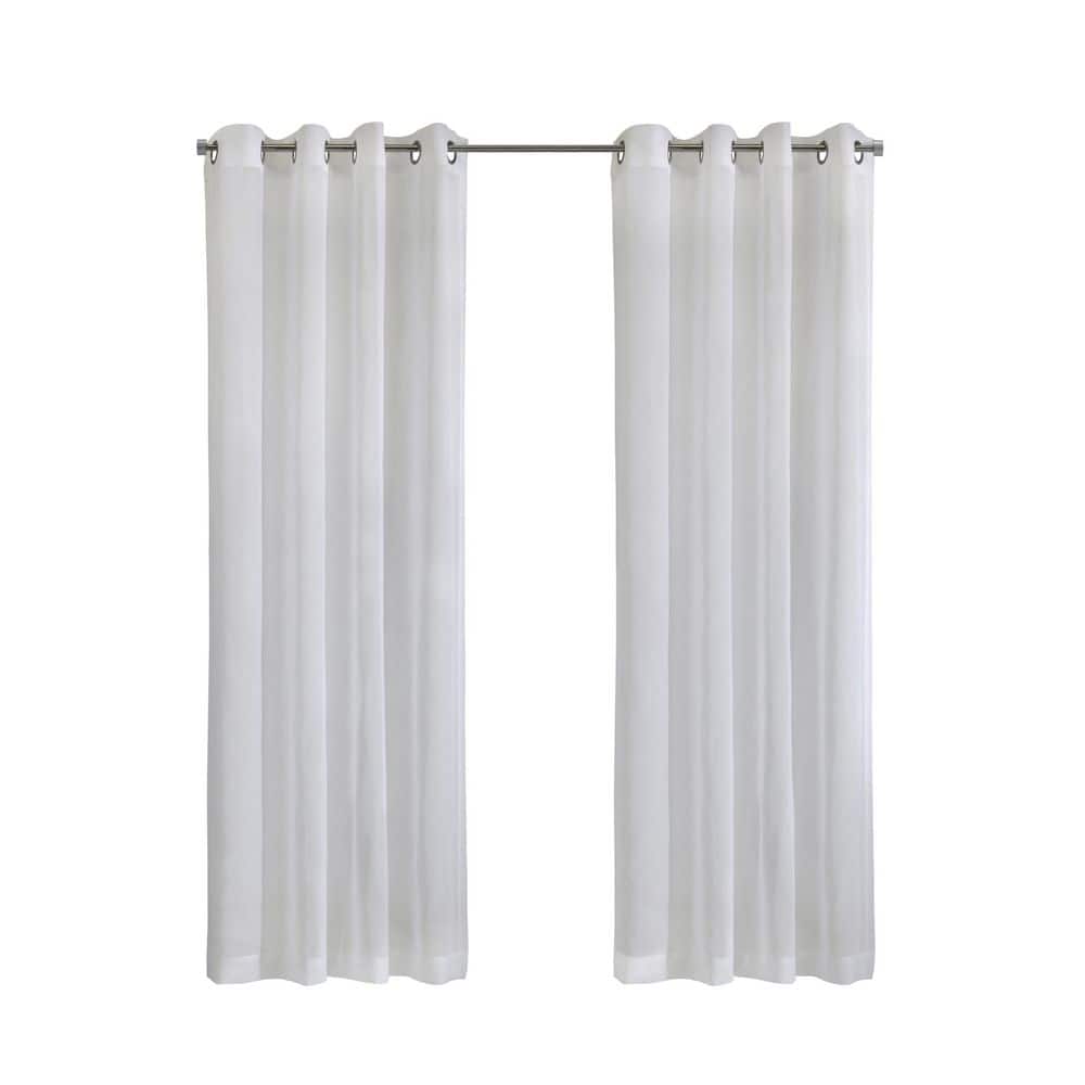 Habitat Daphne White Polyester Faux Linen 52 in. W x 63 in. L Grommet ...